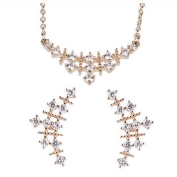 CZ by Kenneth Jay Lane Mesh Rose Gold Ear Crawler and Necklace Set in Pouch New - Picture 1 of 12